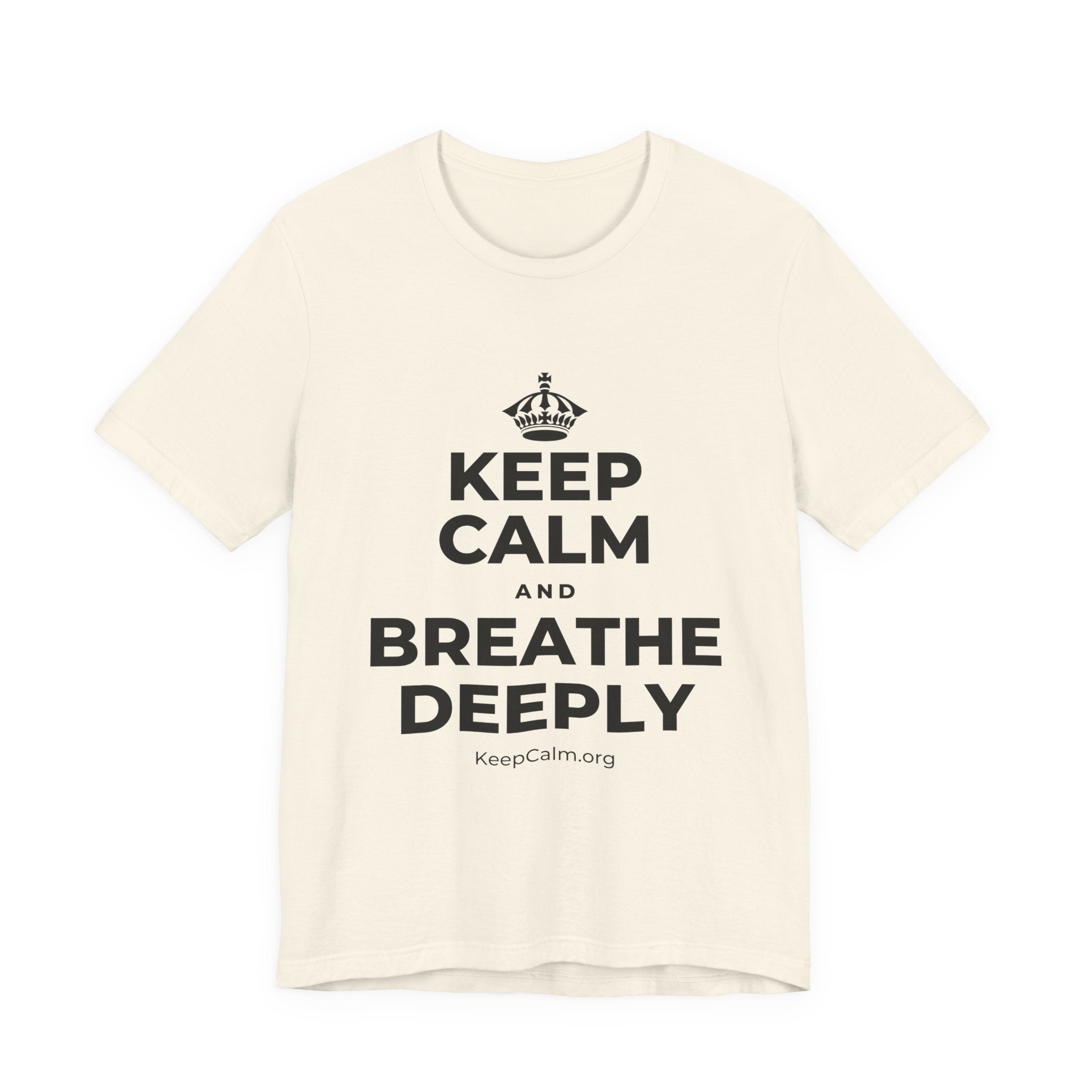 KEEP CALM AND BREATHE DEEPLY T-Shirt (White–Asphalt)