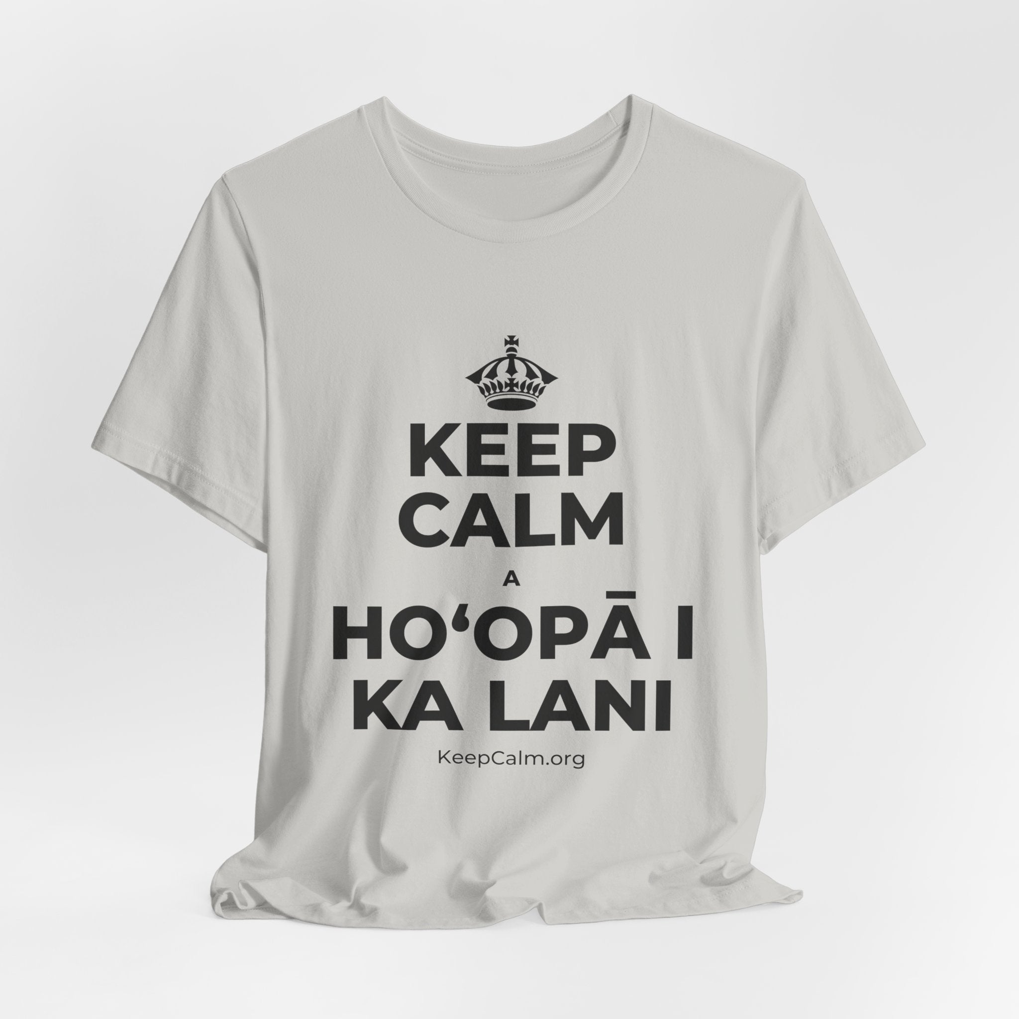 KEEP CALM A HOʻOPĀ I KA LANI T-Shirt (Baby Blue–Silver)