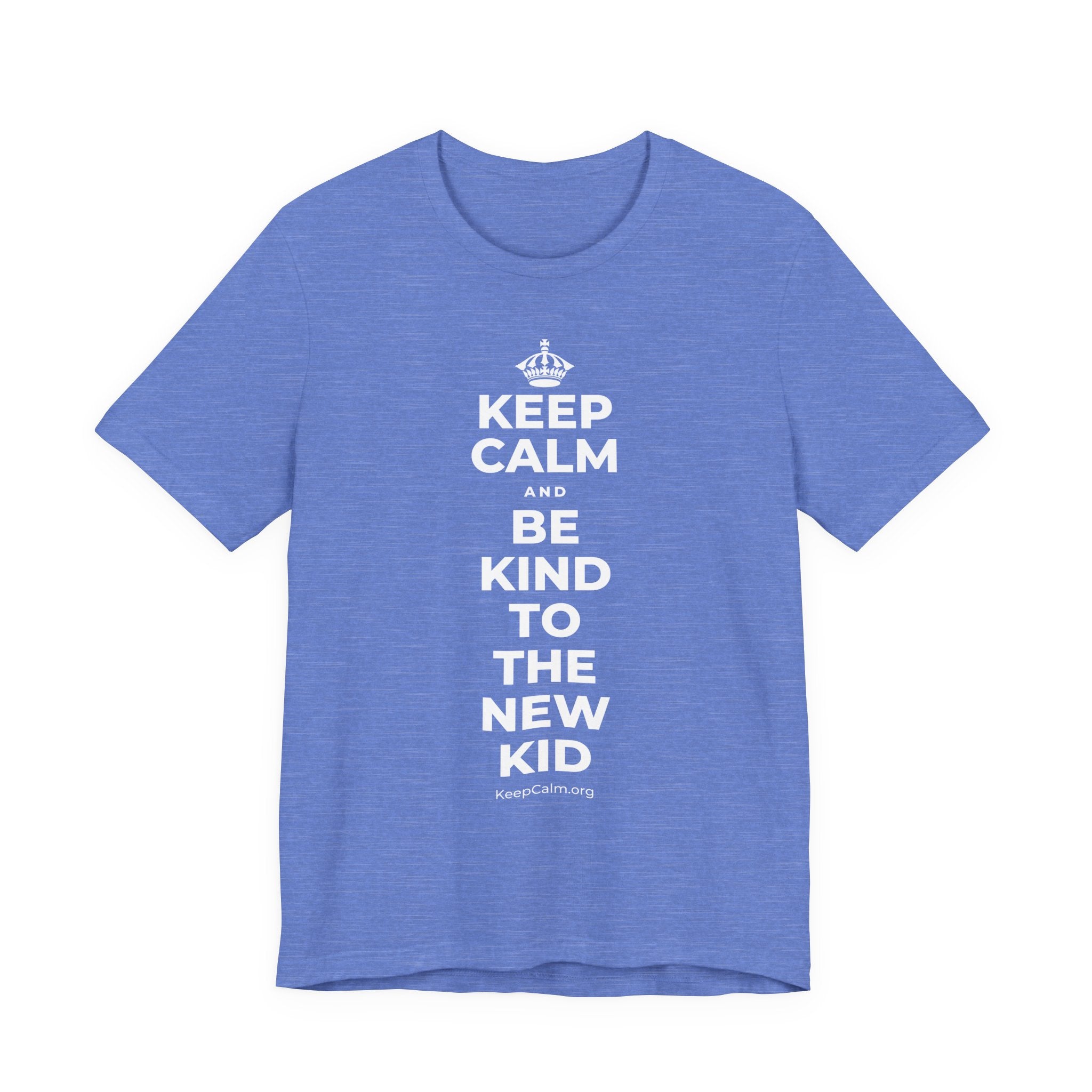 KEEP CALM AND BE KIND TO THE NEW KID T-Shirt (Soft Cream–Heather Mauve)