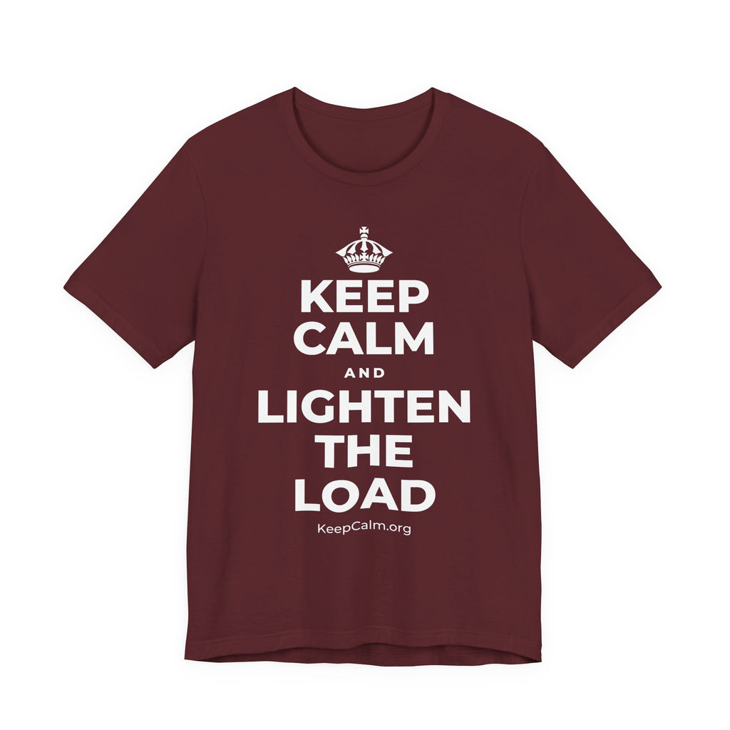 KEEP CALM AND LIGHTEN THE LOAD T-Shirt (Baby Blue–Silver)