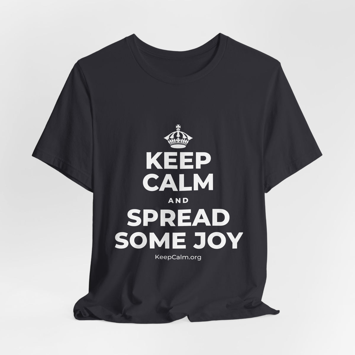 KEEP CALM AND SPREAD SOME JOY T-Shirt (Baby Blue–Silver)