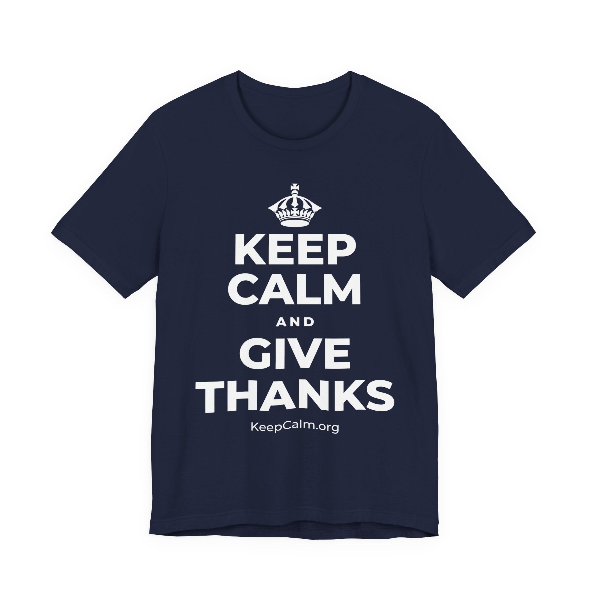KEEP CALM AND GIVE THANKS T-Shirt (White–Asphalt)