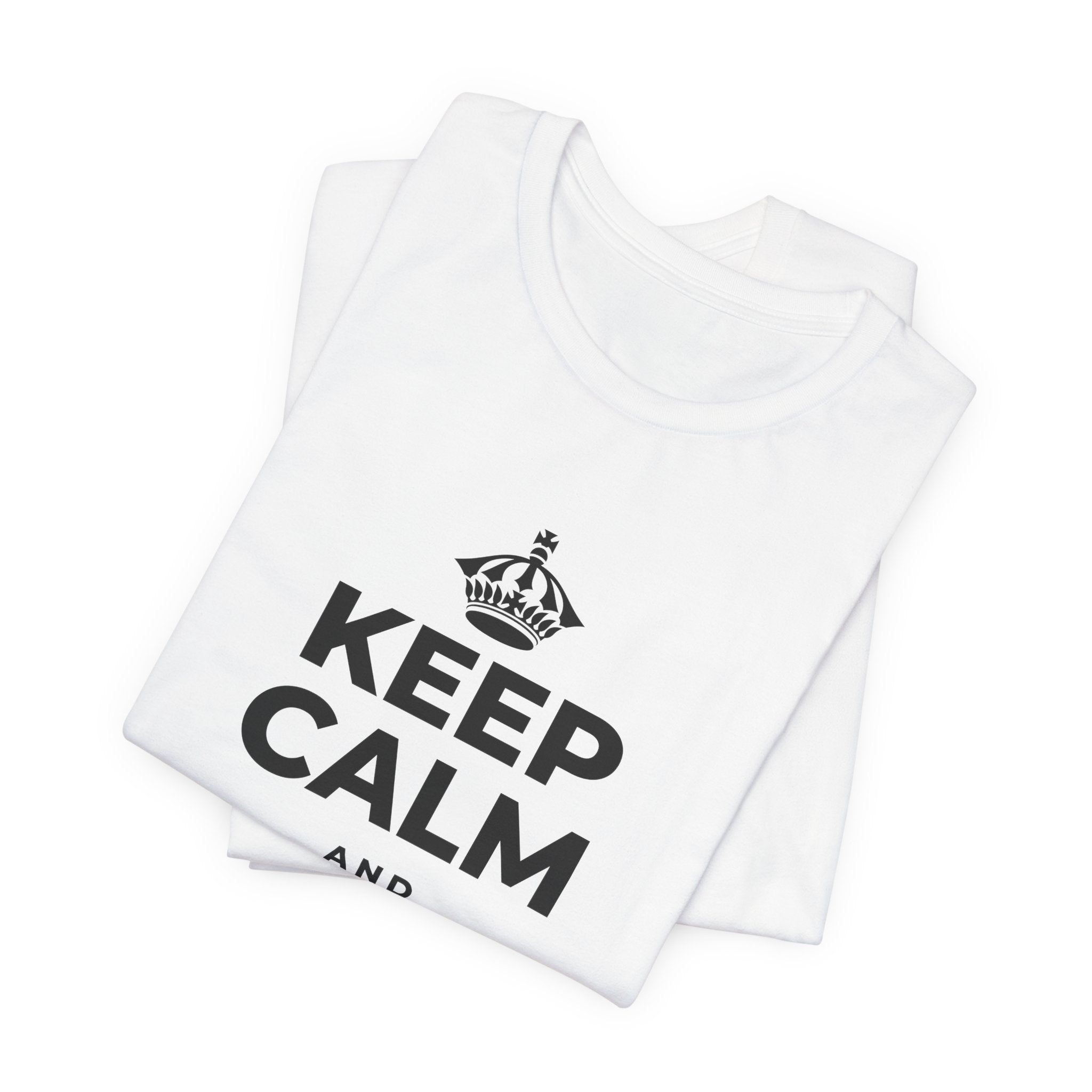 KEEP CALM AND CHASE SUNSETS T-Shirt (White–Asphalt)