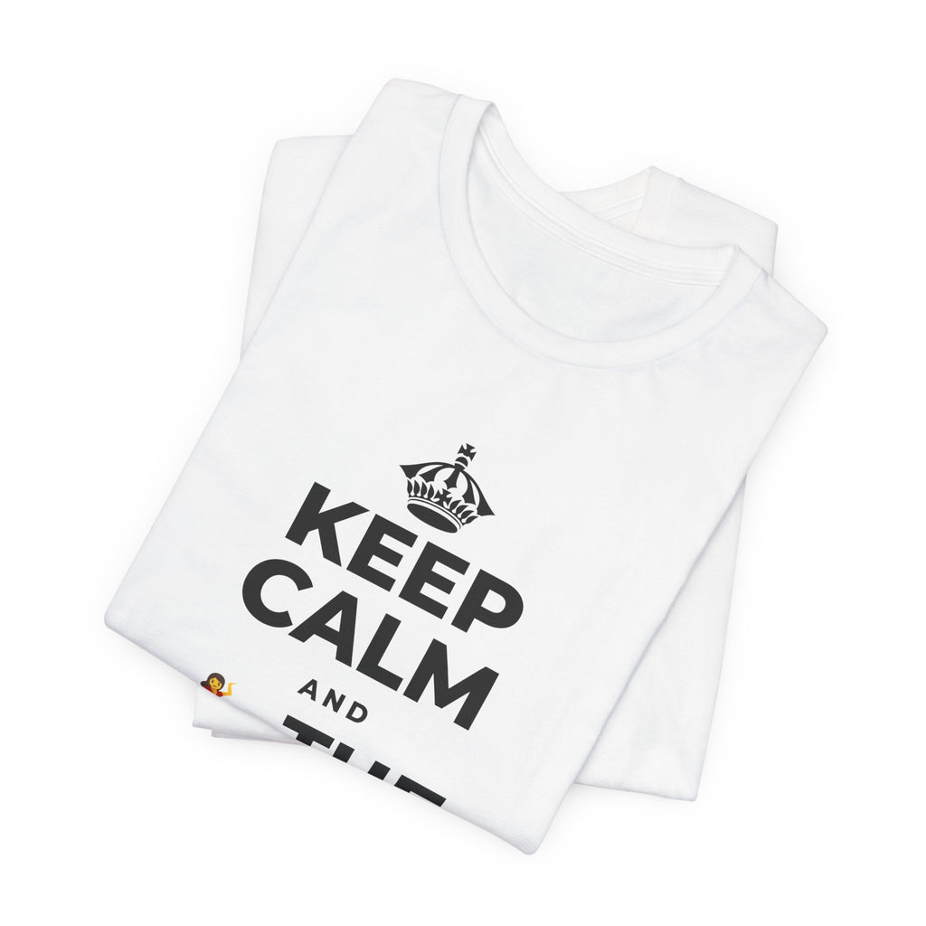 KEEP CALM AND 💃 THE NIGHT AWAY T-Shirt (White–Asphalt)