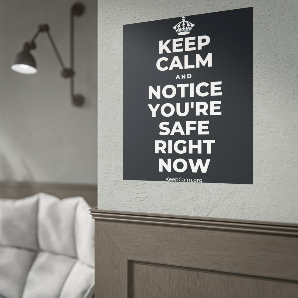 KEEP CALM AND NOTICE YOU'RE SAFE RIGHT NOW Poster (Dark)
