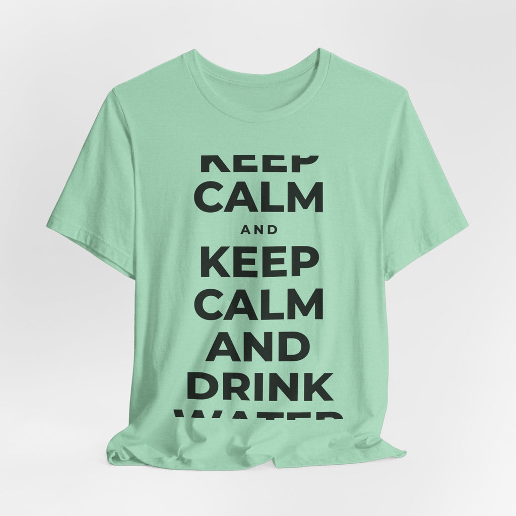 KEEP CALM AND DRINK WATER T-Shirt (Baby Blue–Silver)