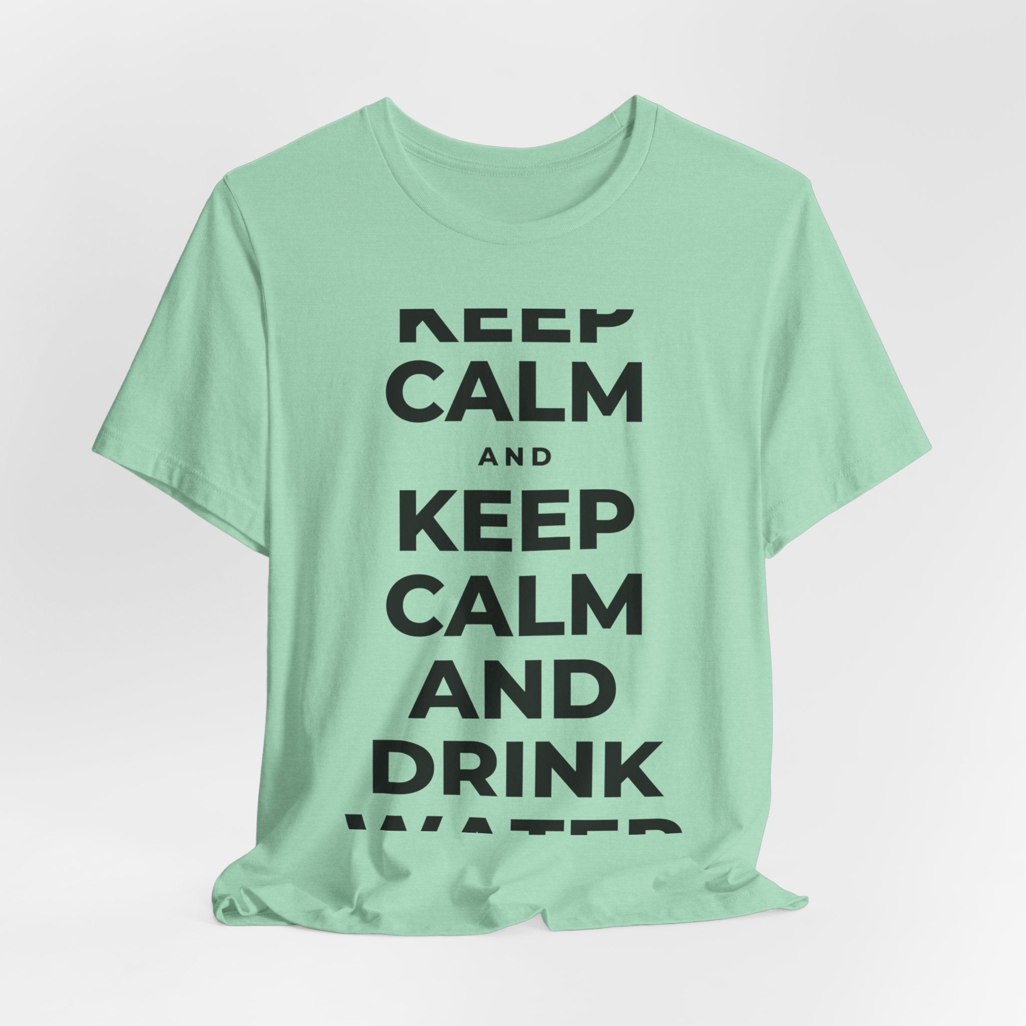 KEEP CALM AND DRINK WATER T-Shirt (Baby Blue–Silver)