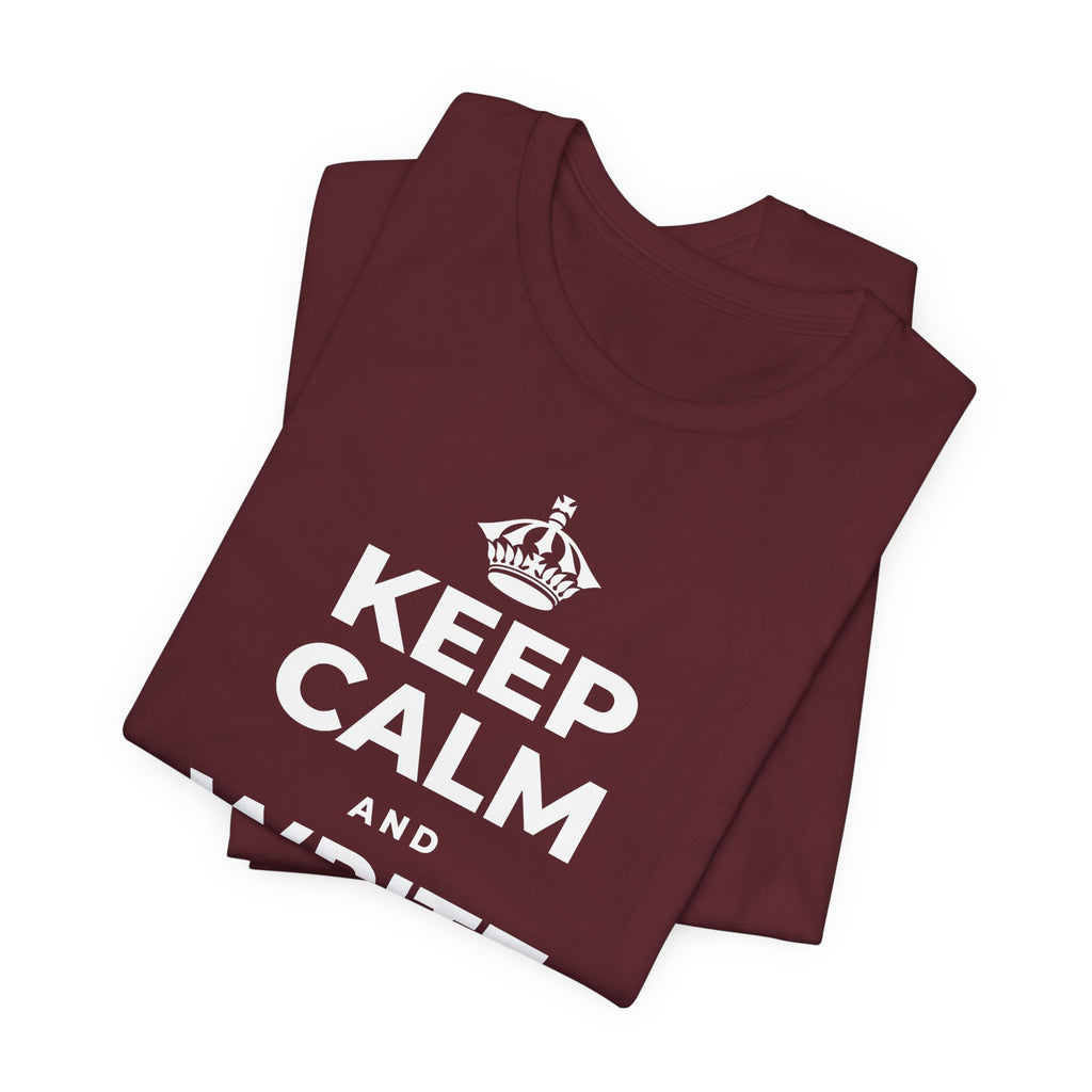 KEEP CALM AND WRITE IT DOWN T-Shirt (Baby Blue–Silver)