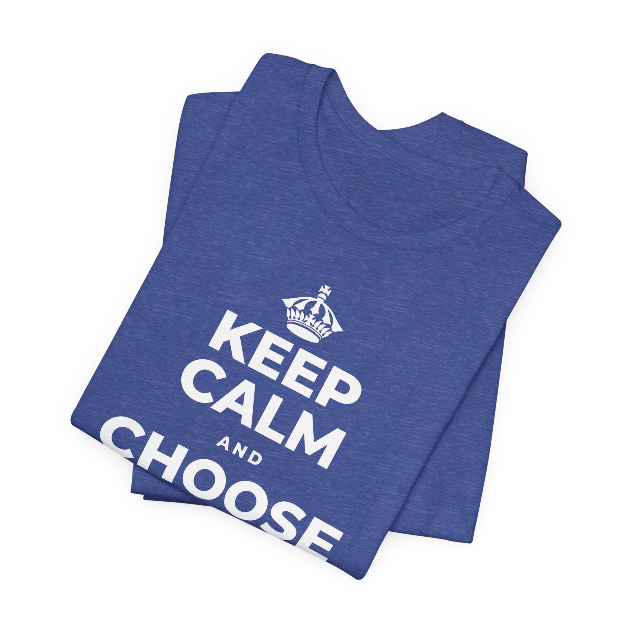 KEEP CALM AND CHOOSE PRESENCE OVER PRESENTS T-Shirt (Baby Blue–Silver)