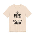 KEEP CALM AND CARRY LIGHT T-Shirt (Soft Cream–Heather Mauve)