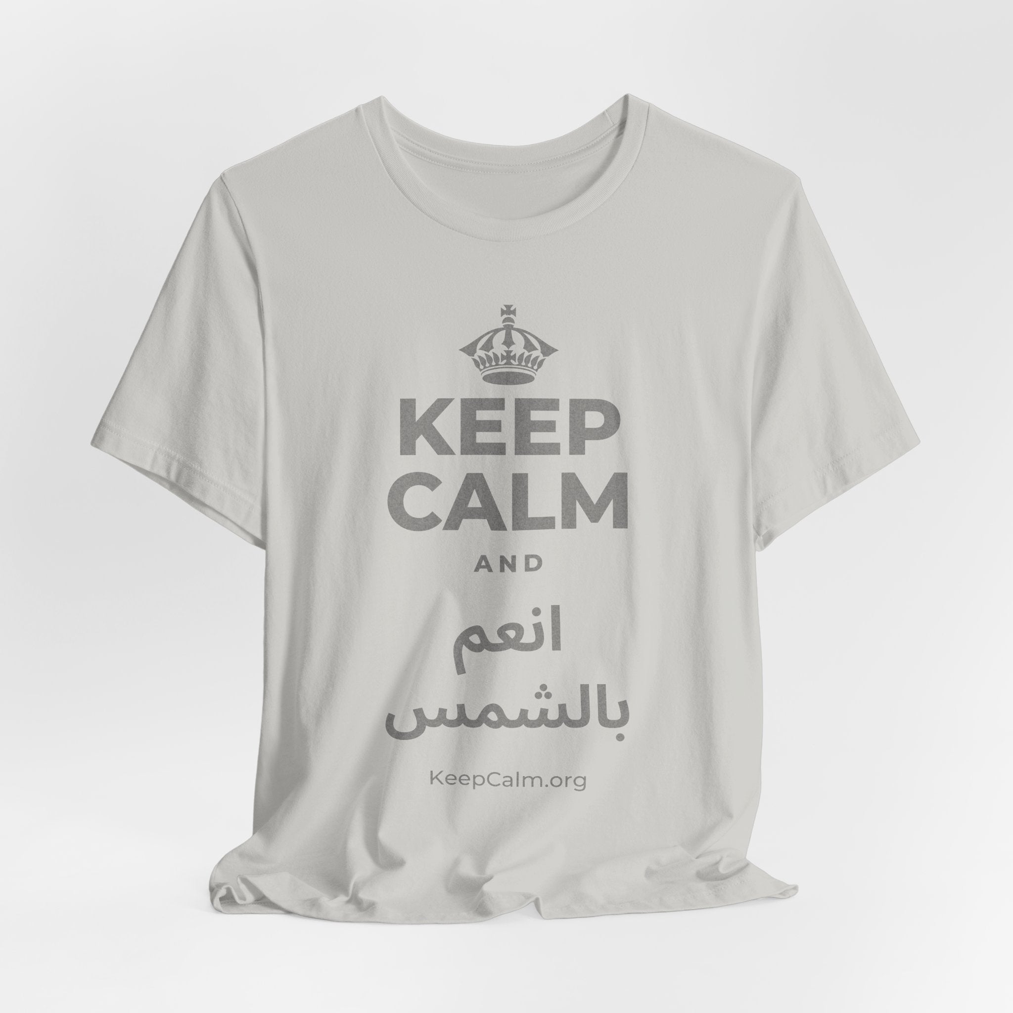 KEEP CALM AND انعم بالشمس T-Shirt (Baby Blue–Silver)
