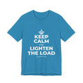 KEEP CALM AND LIGHTEN THE LOAD T-Shirt (White–Asphalt)