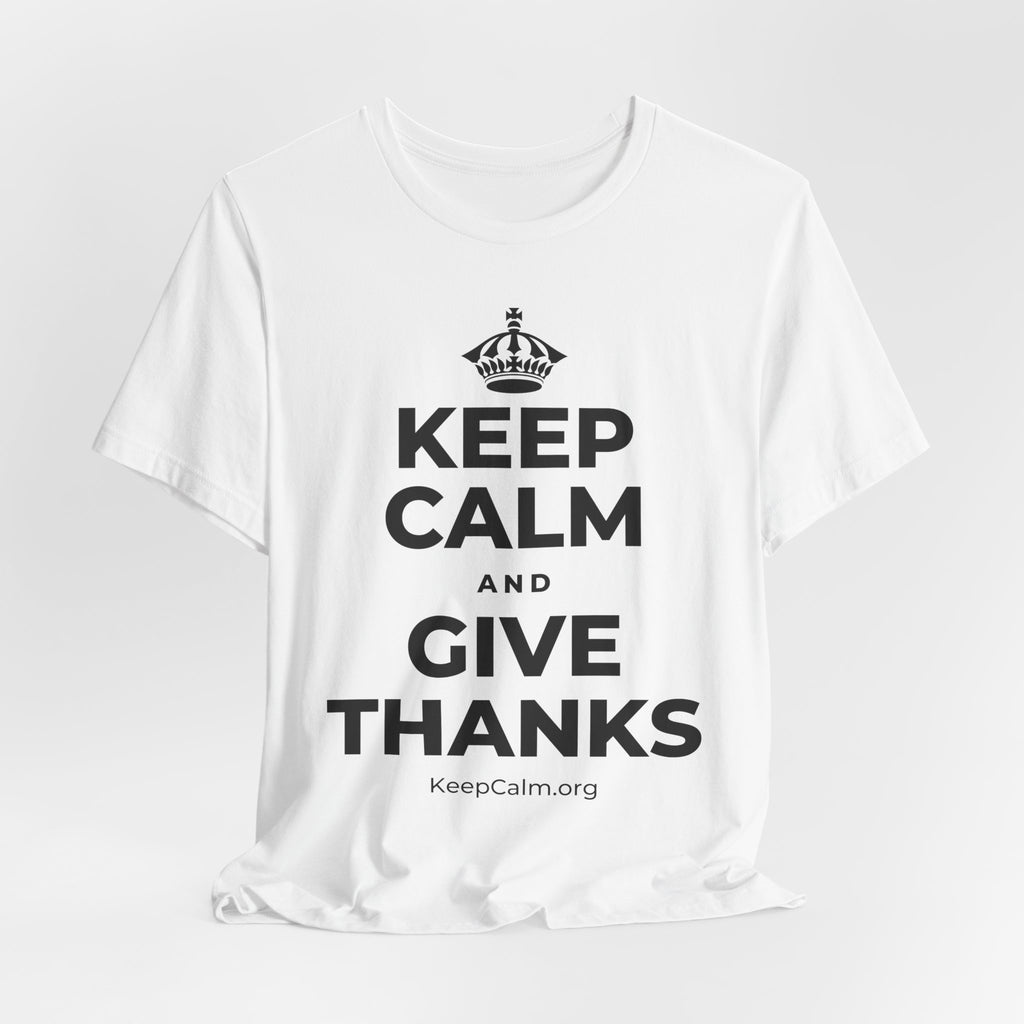 KEEP CALM AND GIVE THANKS T-Shirt (White–Asphalt)