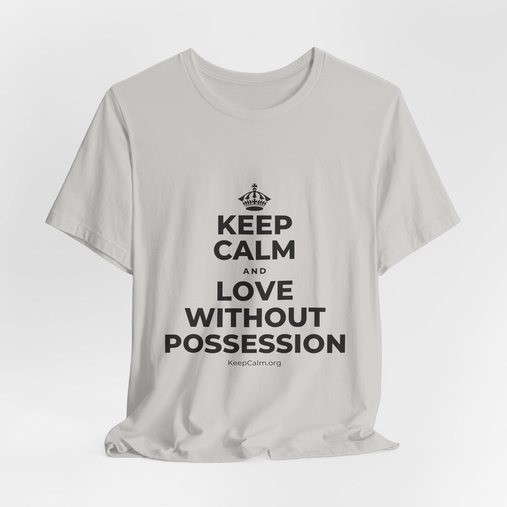 KEEP CALM AND LOVE WITHOUT POSSESSION T-Shirt (Baby Blue–Silver)