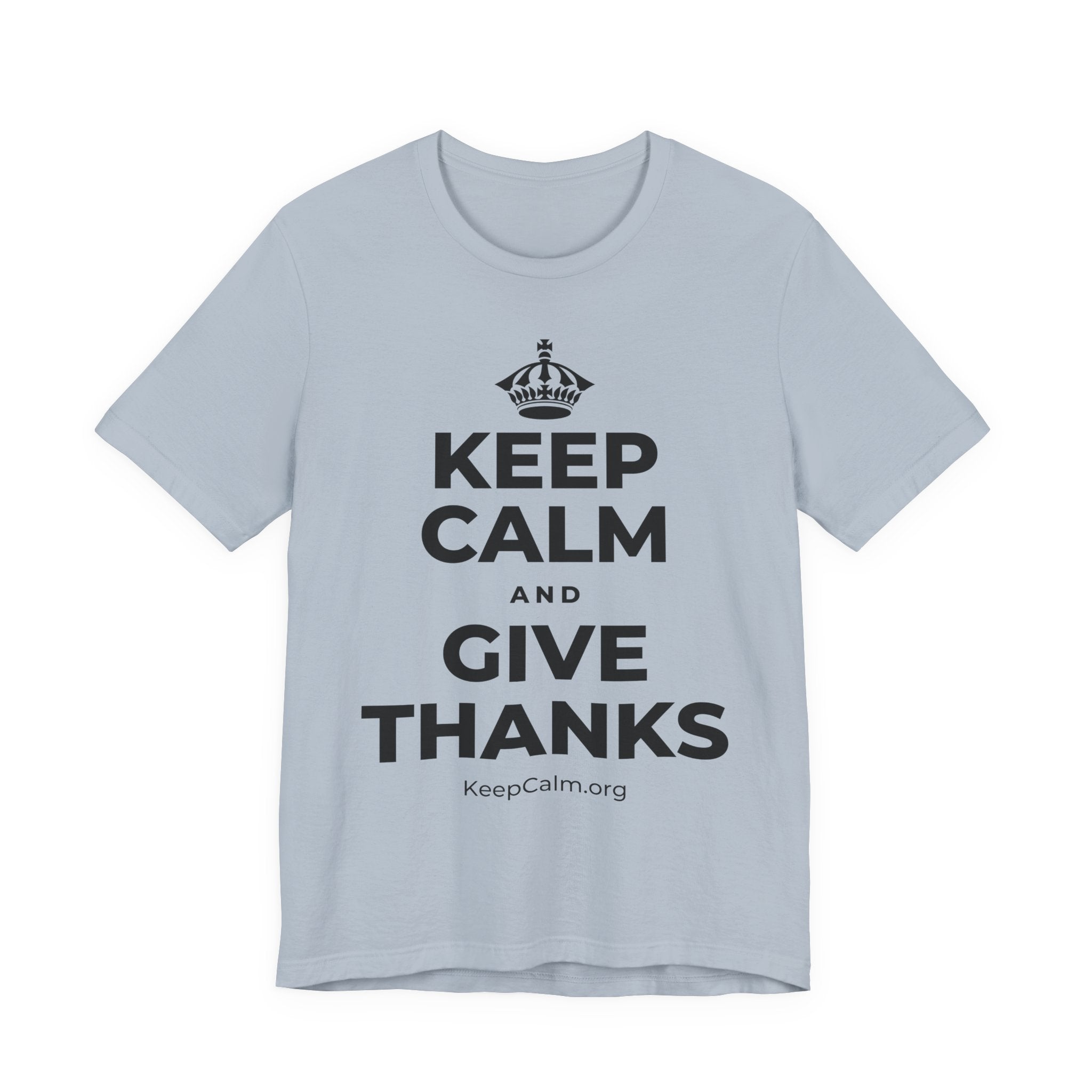 KEEP CALM AND GIVE THANKS T-Shirt (White–Asphalt)