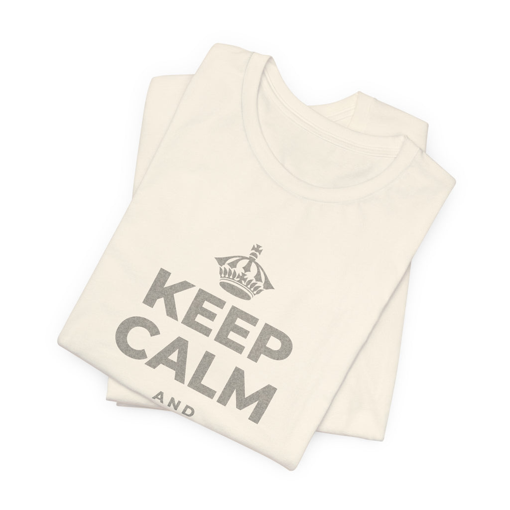 KEEP CALM AND STRETCH IT OUT T-Shirt (White–Asphalt)