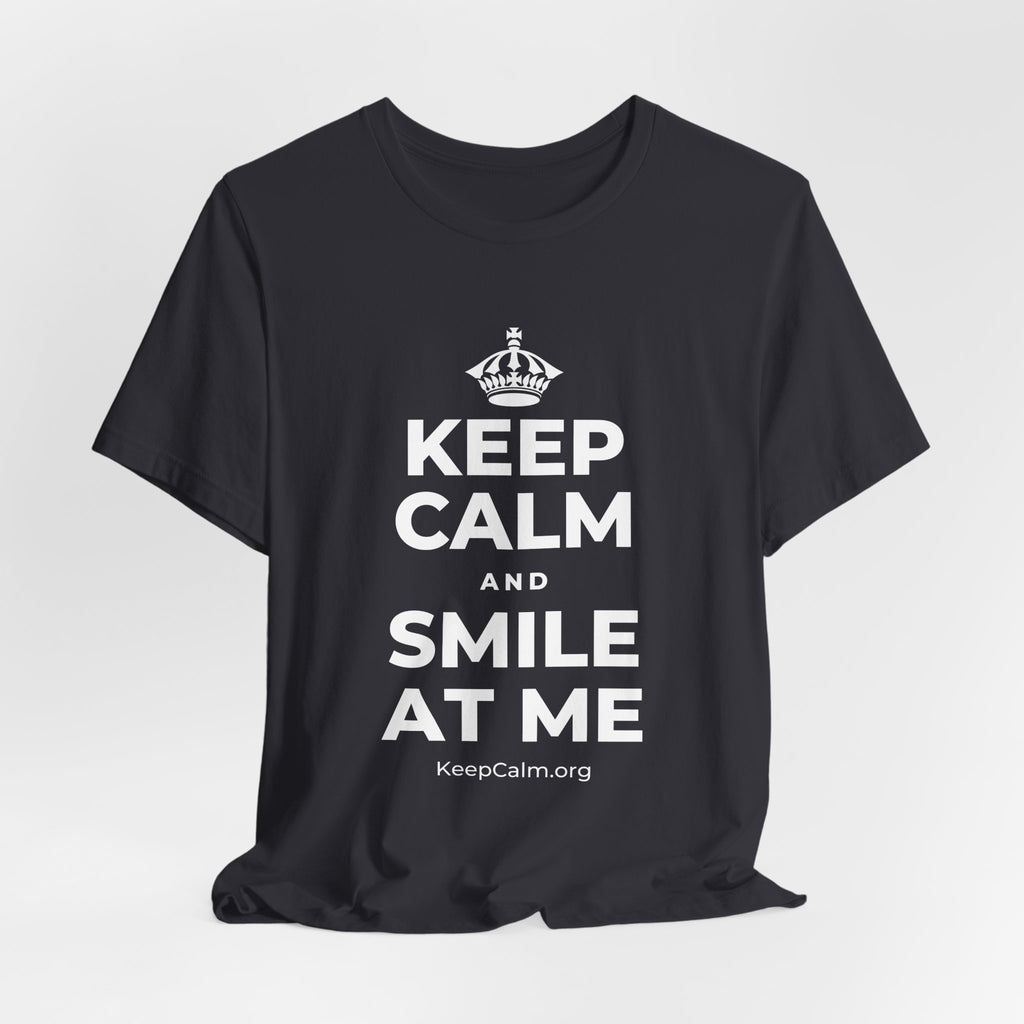KEEP CALM AND SMILE AT ME T-Shirt (Baby Blue–Silver)