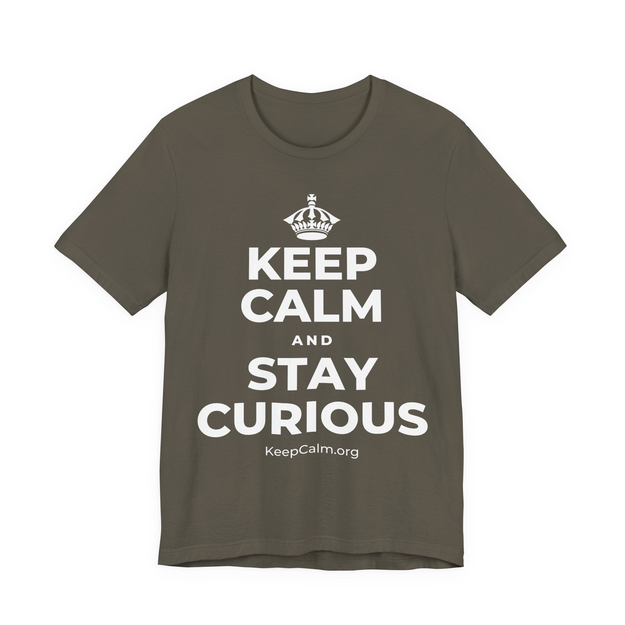KEEP CALM AND STAY CURIOUS T-Shirt (White–Asphalt)