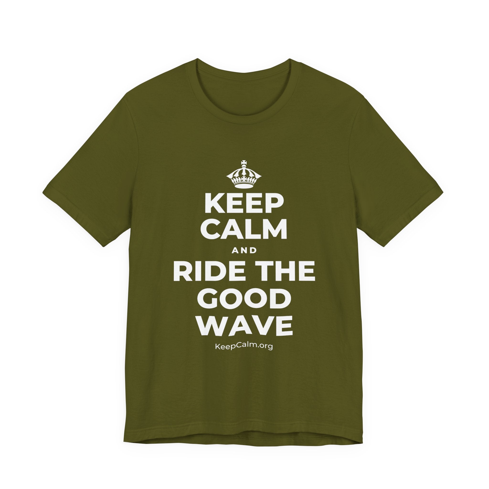 KEEP CALM AND RIDE THE GOOD WAVE T-Shirt (Baby Blue–Silver)