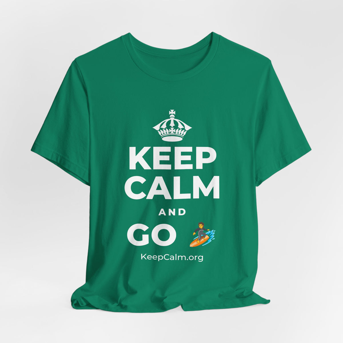 KEEP CALM AND GO 🏄 T-Shirt (White–Asphalt)
