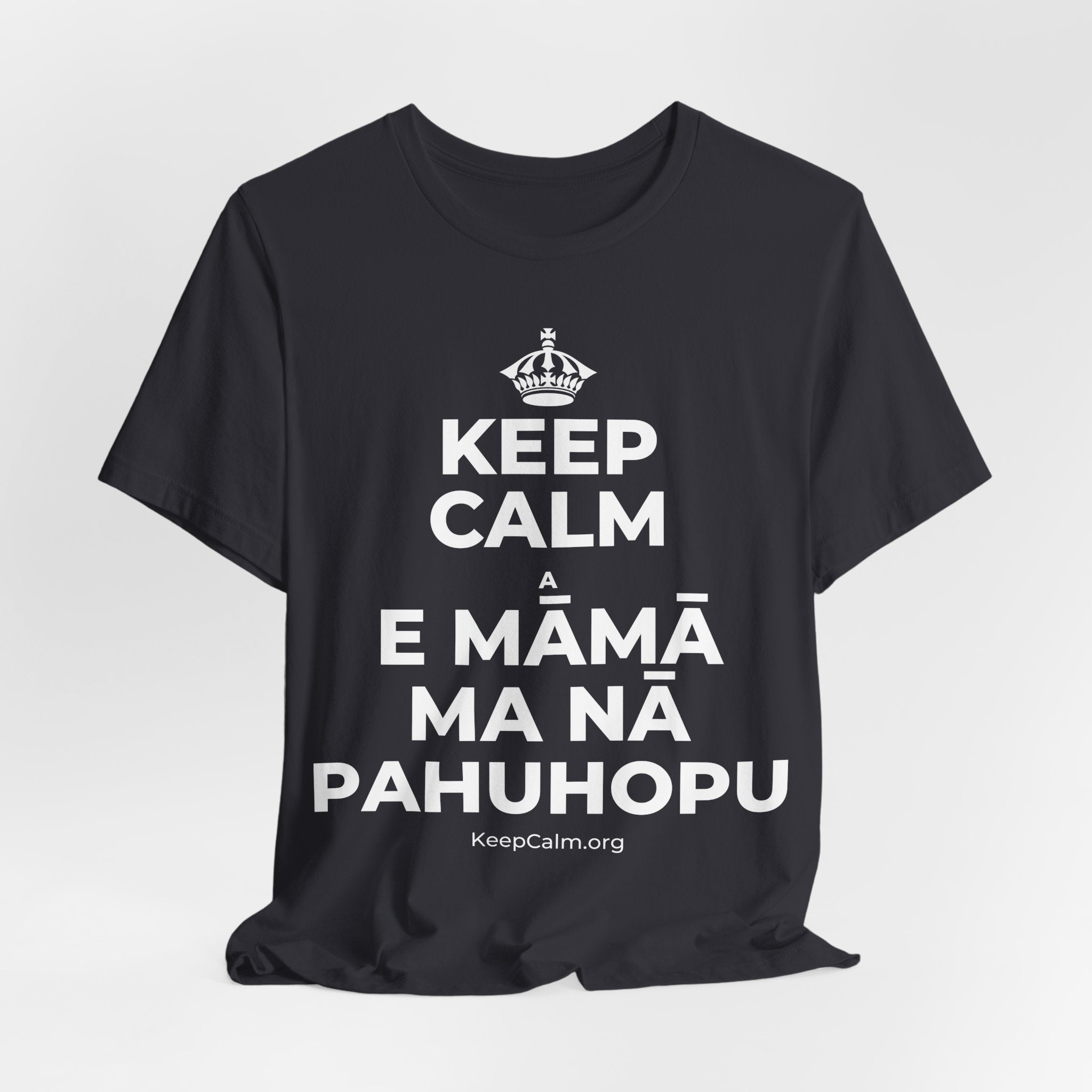 KEEP CALM A E MĀMĀ MA NĀ PAHUHOPU T-Shirt (Baby Blue–Silver)
