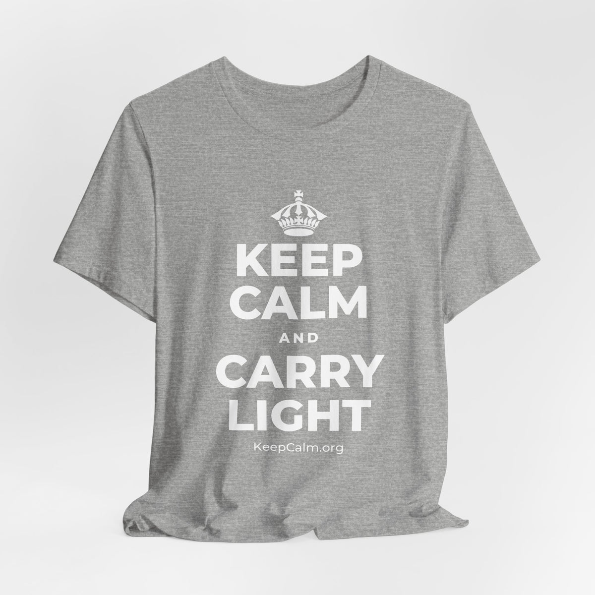 KEEP CALM AND CARRY LIGHT T-Shirt (White–Asphalt)