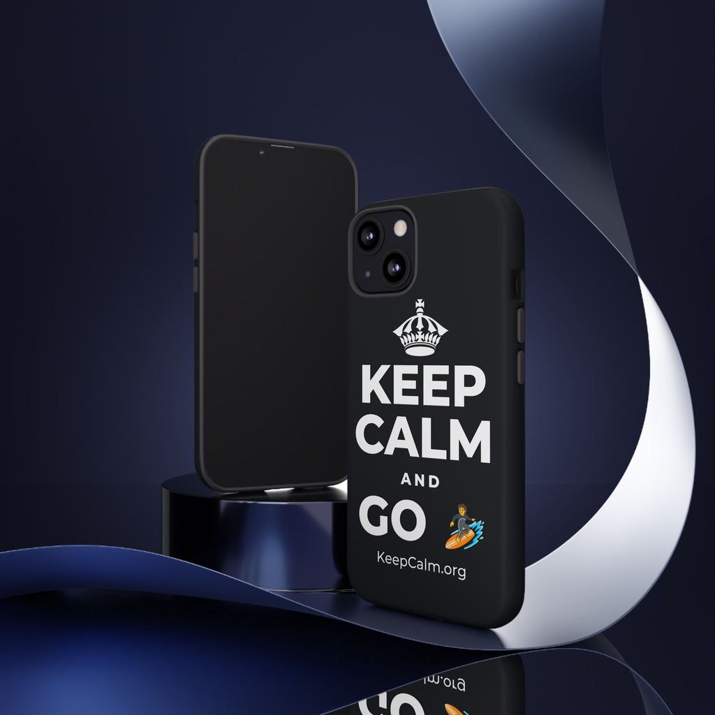 KEEP CALM AND GO 🏄 Phone Case (Dark)
