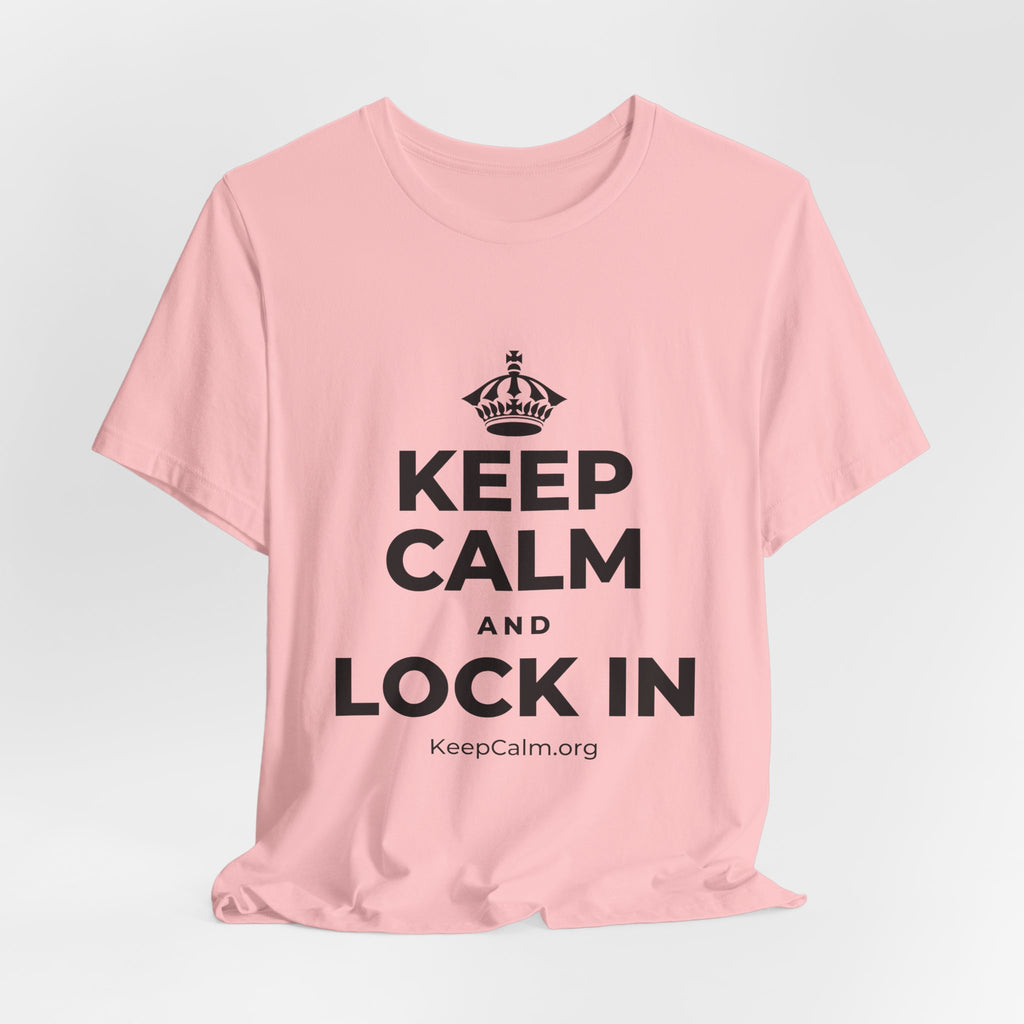 KEEP CALM AND LOCK IN T-Shirt (White–Asphalt)
