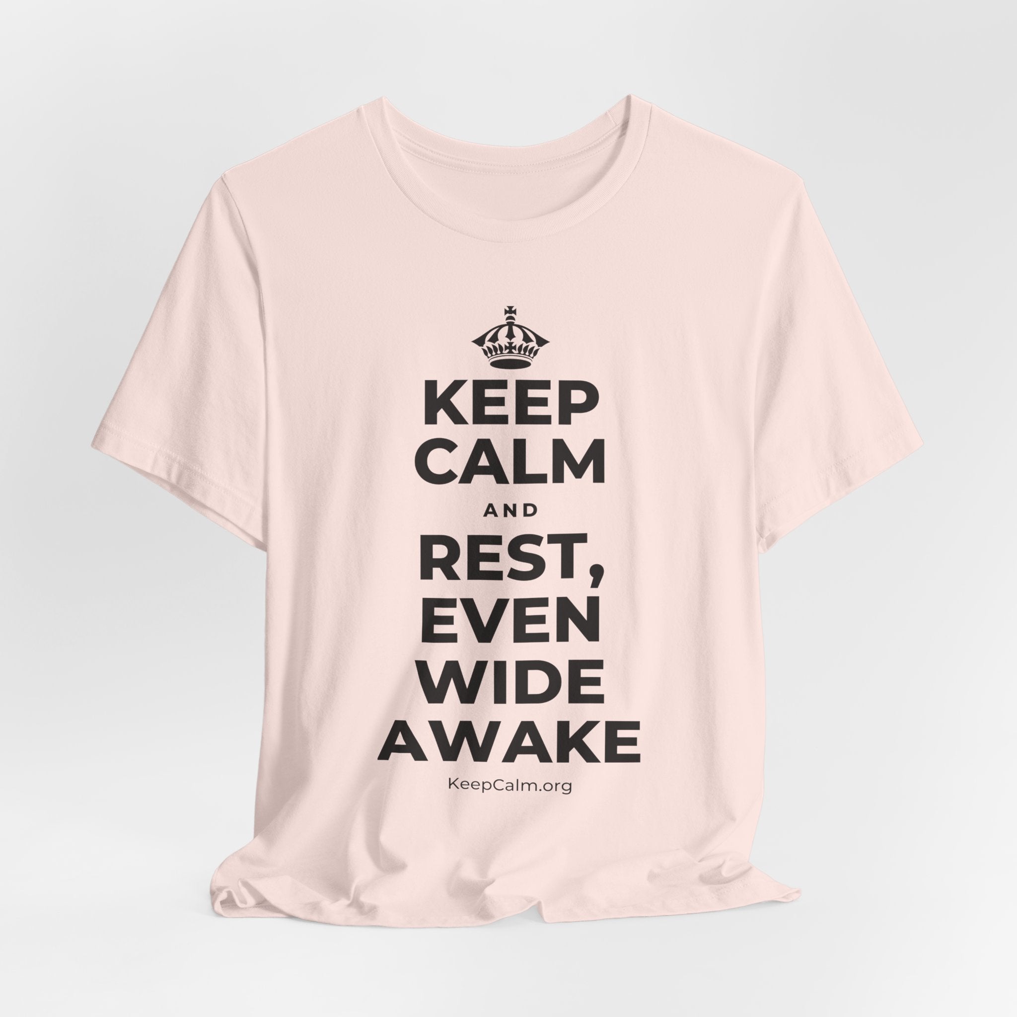 KEEP CALM AND REST, EVEN WIDE AWAKE T-Shirt (Soft Cream–Heather Mauve)