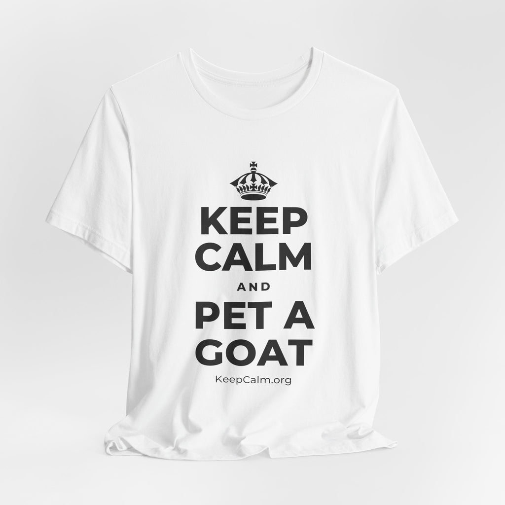 KEEP CALM AND PET A GOAT T-Shirt (White–Asphalt)