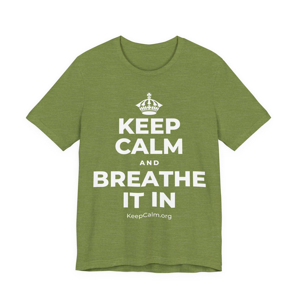 KEEP CALM AND BREATHE IT IN T-Shirt (Baby Blue–Silver)