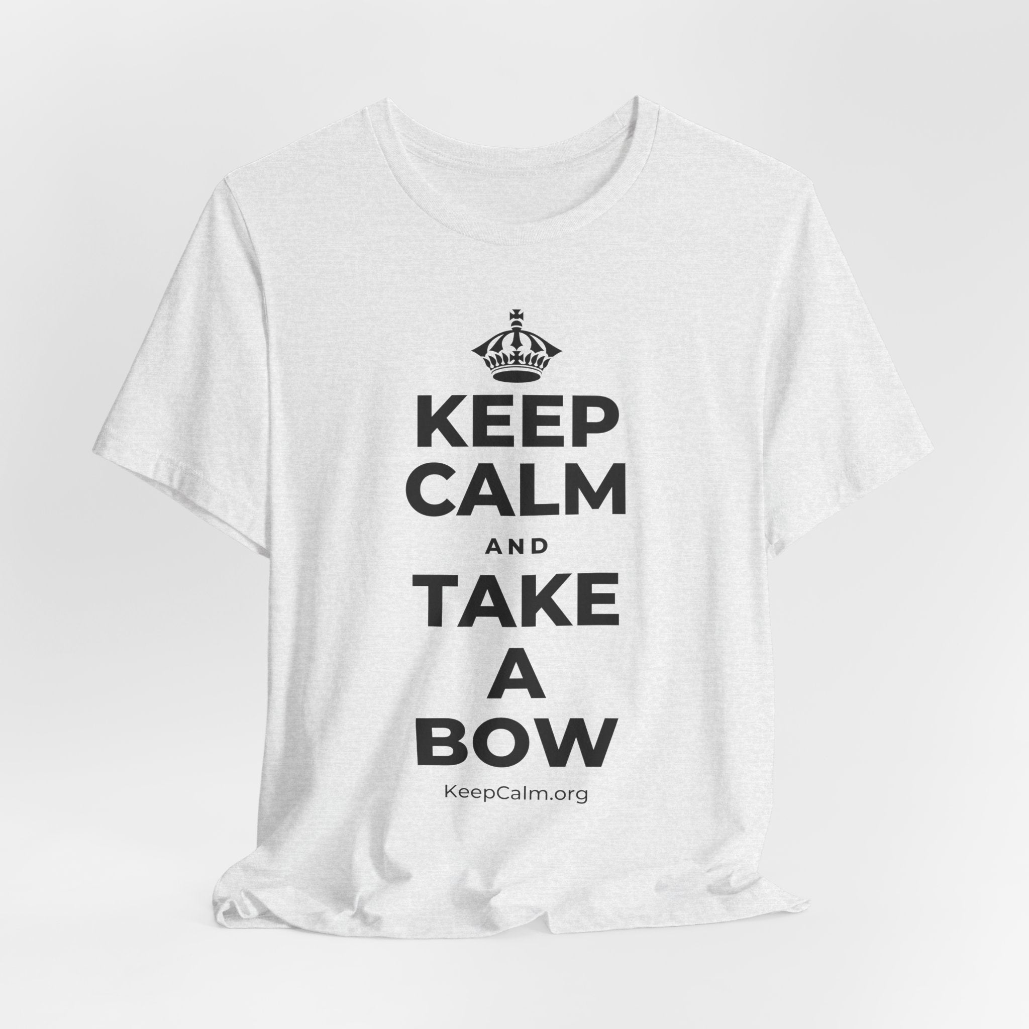 KEEP CALM AND TAKE A BOW T-Shirt (Soft Cream–Heather Mauve)