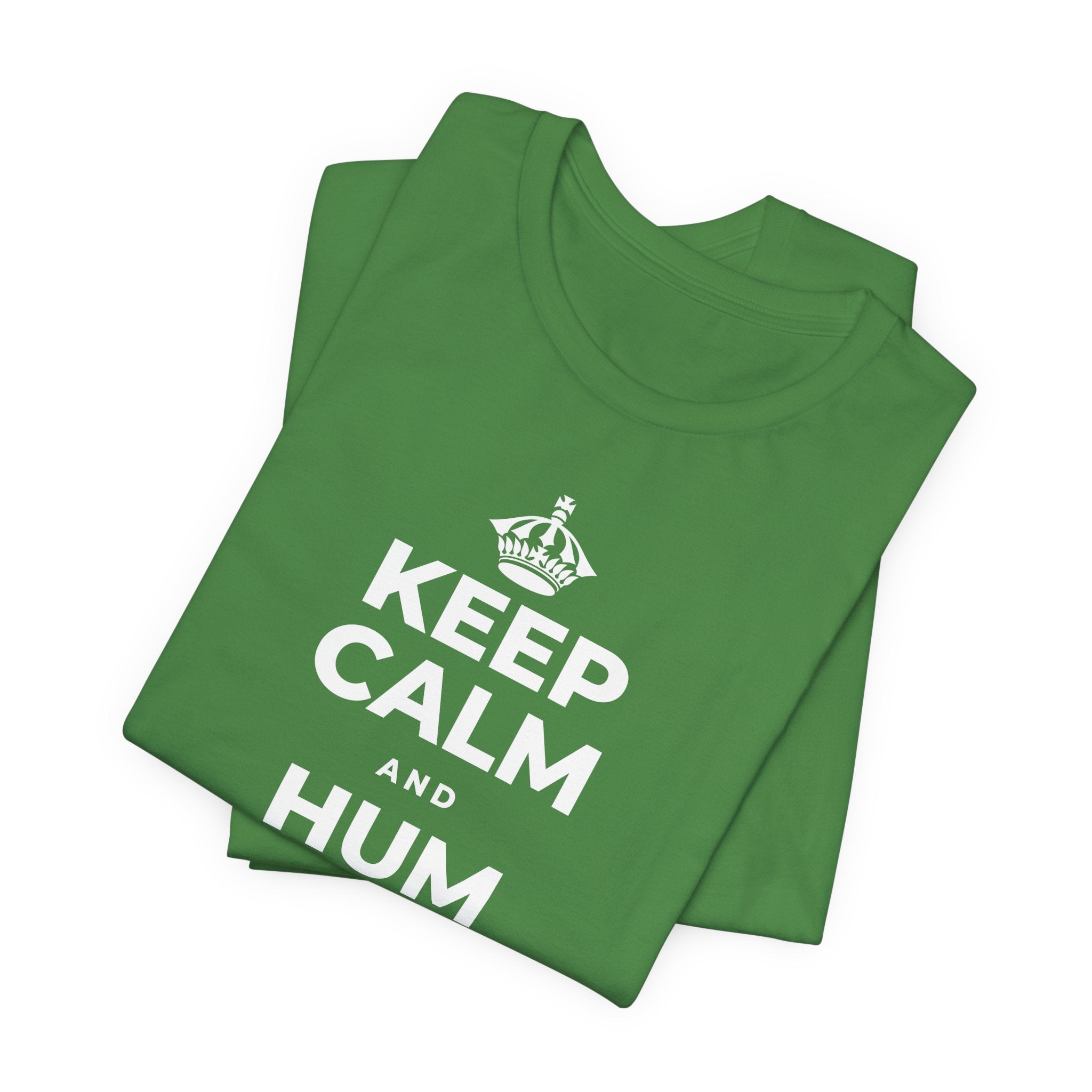 KEEP CALM AND HUM YOUR FAVORITE TUNE T-Shirt (Baby Blue–Silver)