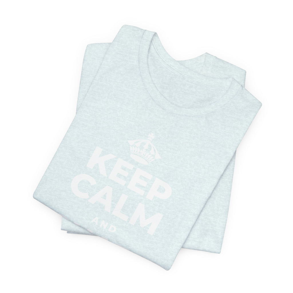 KEEP CALM AND RECHARGE, NO GUILT T-Shirt (Soft Cream–Heather Mauve)