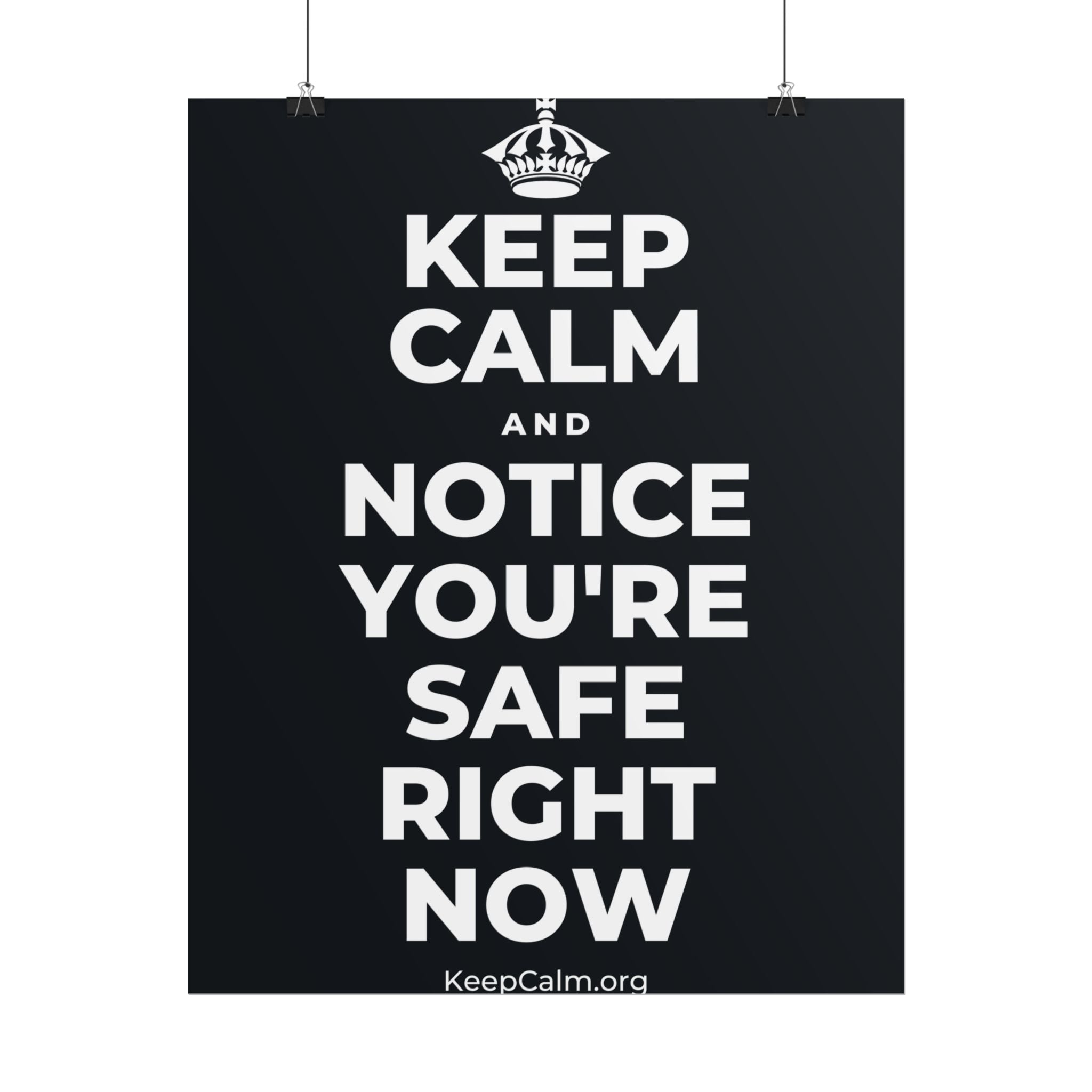 KEEP CALM AND NOTICE YOU'RE SAFE RIGHT NOW Poster (Dark)