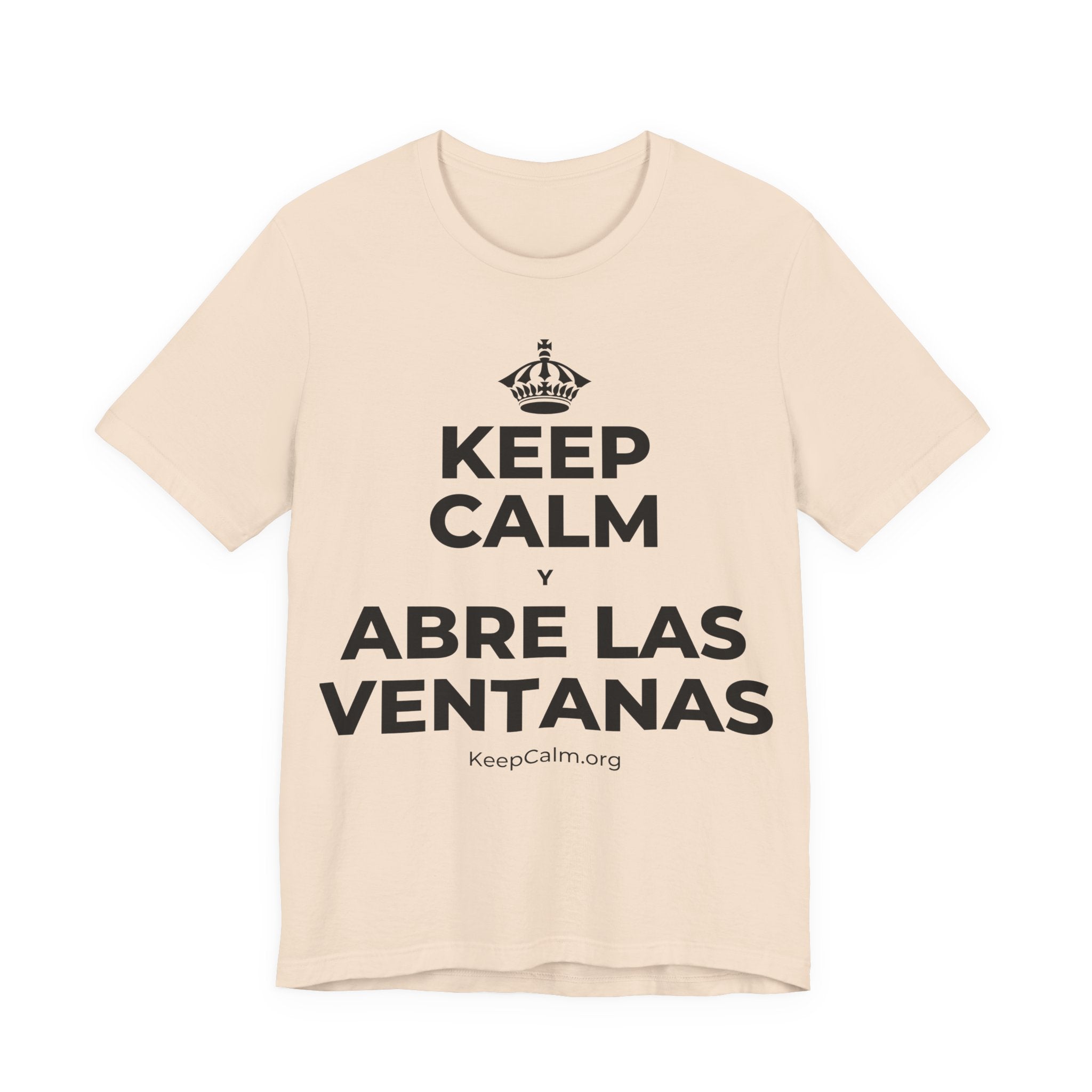 KEEP CALM Y ABRE LAS VENTANAS T-Shirt (Soft Cream–Heather Mauve)