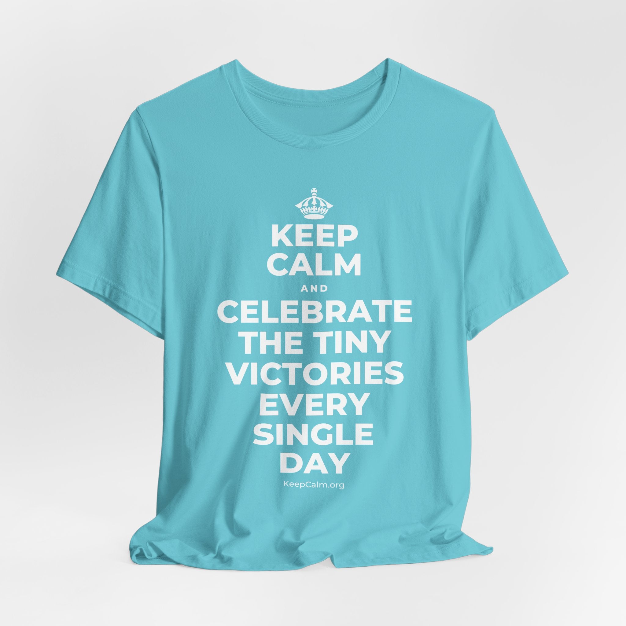 KEEP CALM AND CELEBRATE THE TINY VICTORIES EVERY SINGLE DAY T-Shirt (Soft Cream–Heather Mauve)