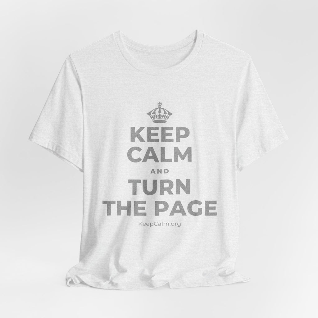 KEEP CALM AND TURN THE PAGE T-Shirt (Soft Cream–Heather Mauve)