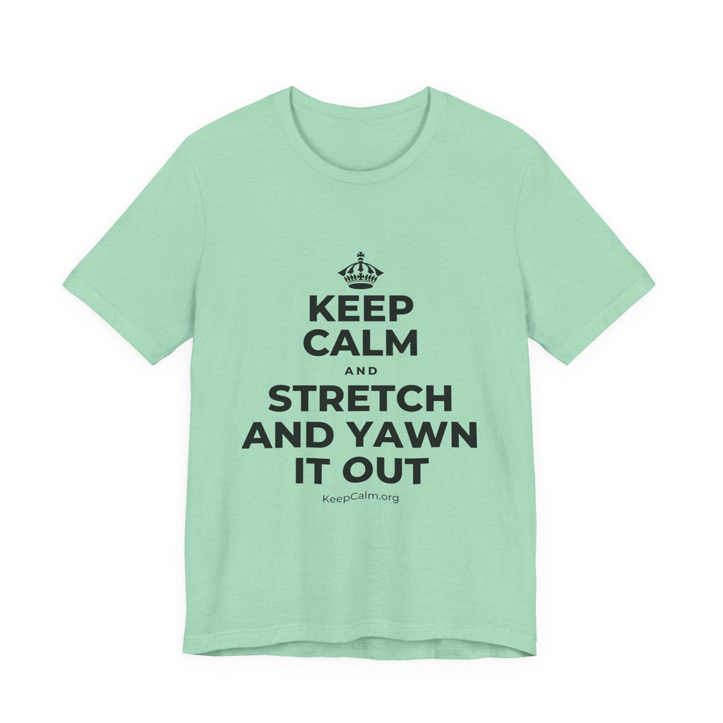 KEEP CALM AND STRETCH AND YAWN IT OUT T-Shirt (Baby Blue–Silver)