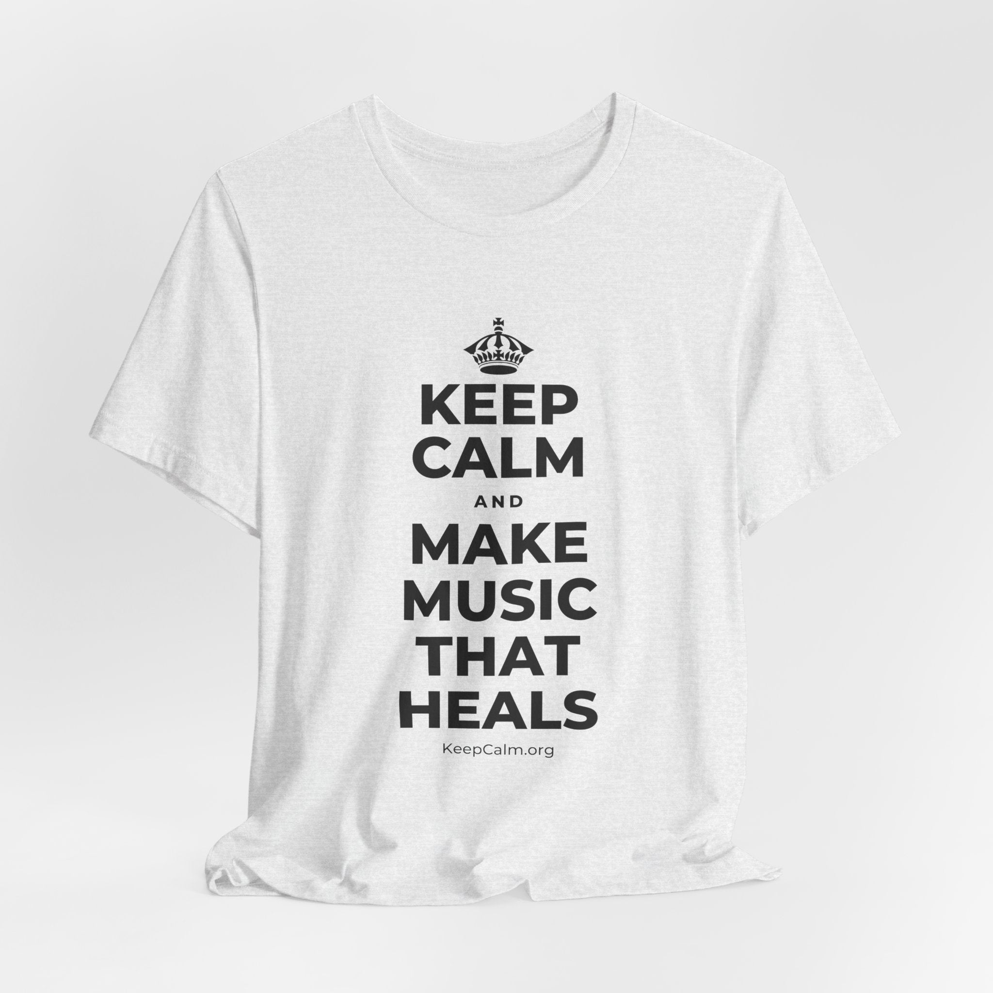KEEP CALM AND MAKE MUSIC THAT HEALS T-Shirt (Soft Cream–Heather Mauve)