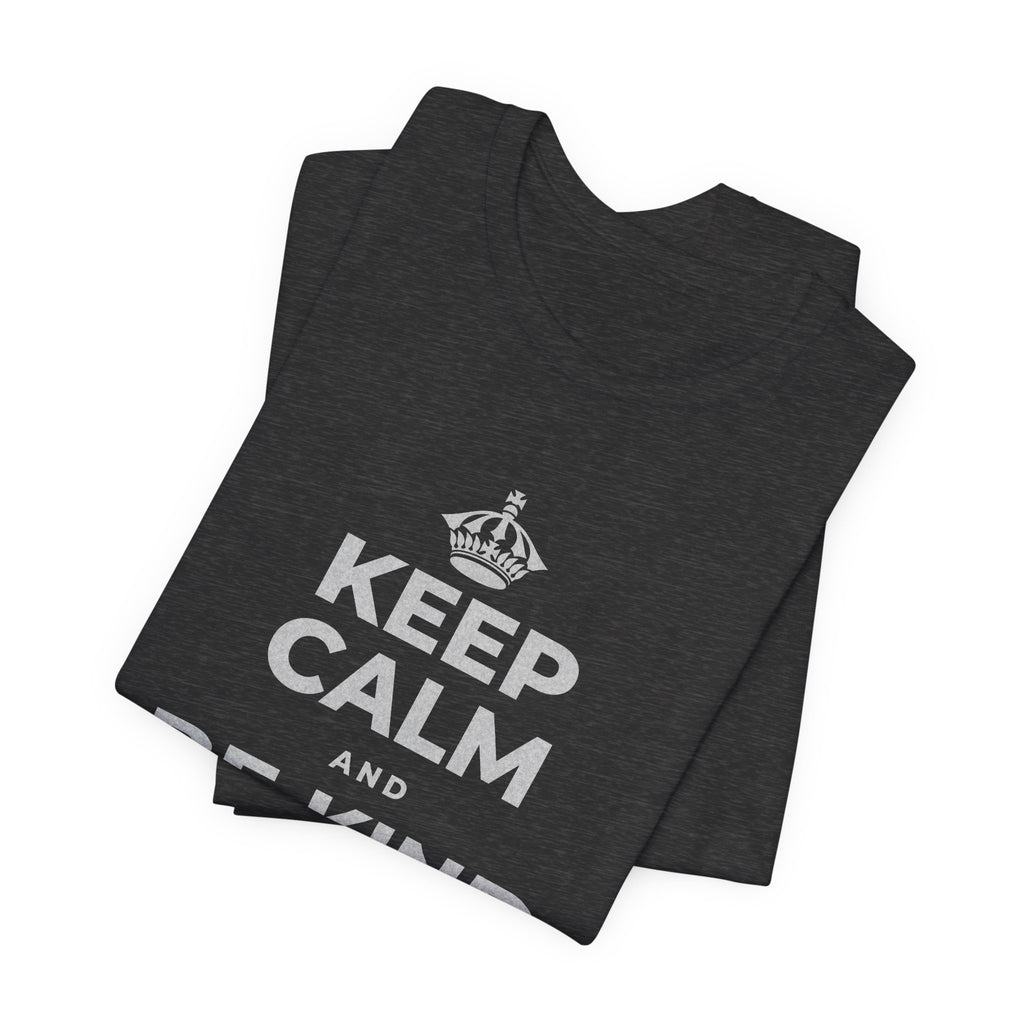 KEEP CALM AND BE KIND TO THE NEW KID T-Shirt (White–Asphalt)