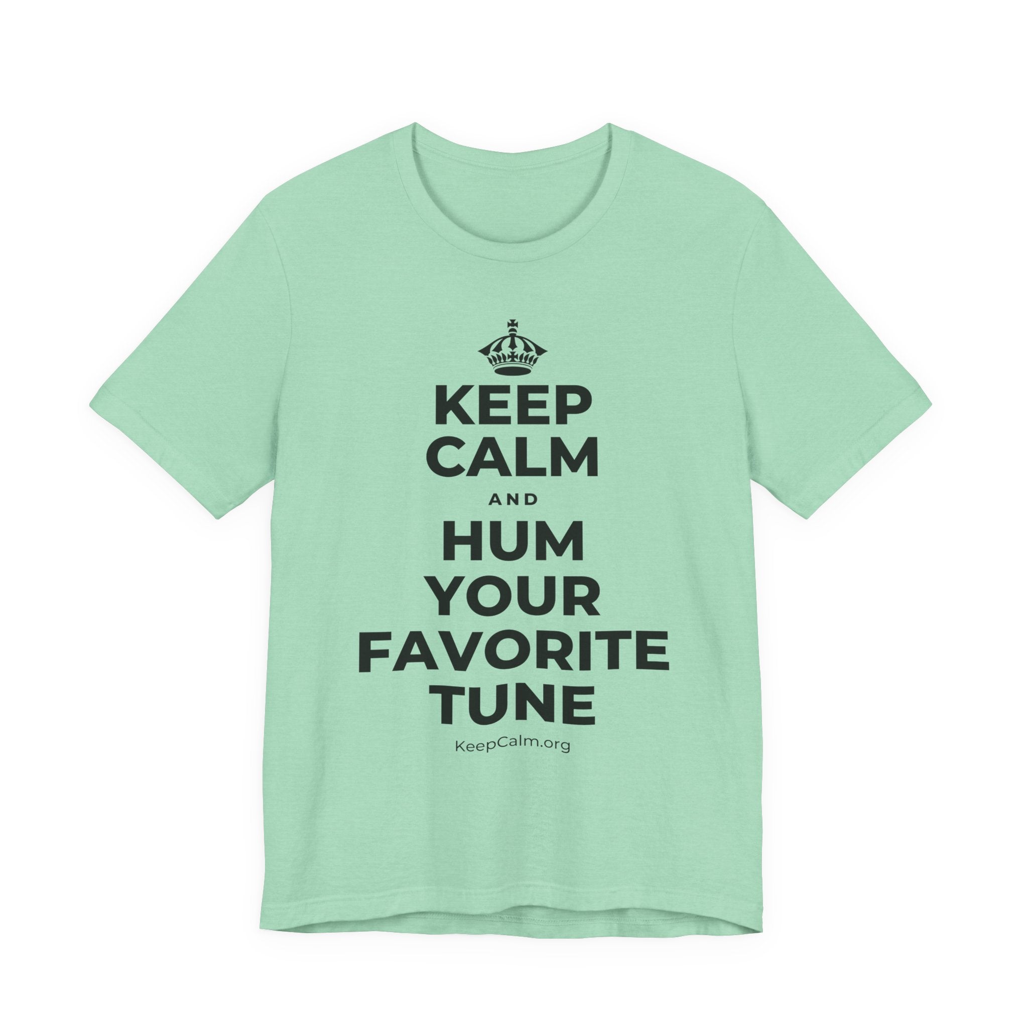 KEEP CALM AND HUM YOUR FAVORITE TUNE T-Shirt (Baby Blue–Silver)