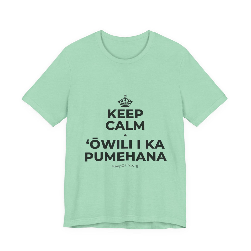 KEEP CALM A ʻŌWILI I KA PUMEHANA T-Shirt (Baby Blue–Silver)