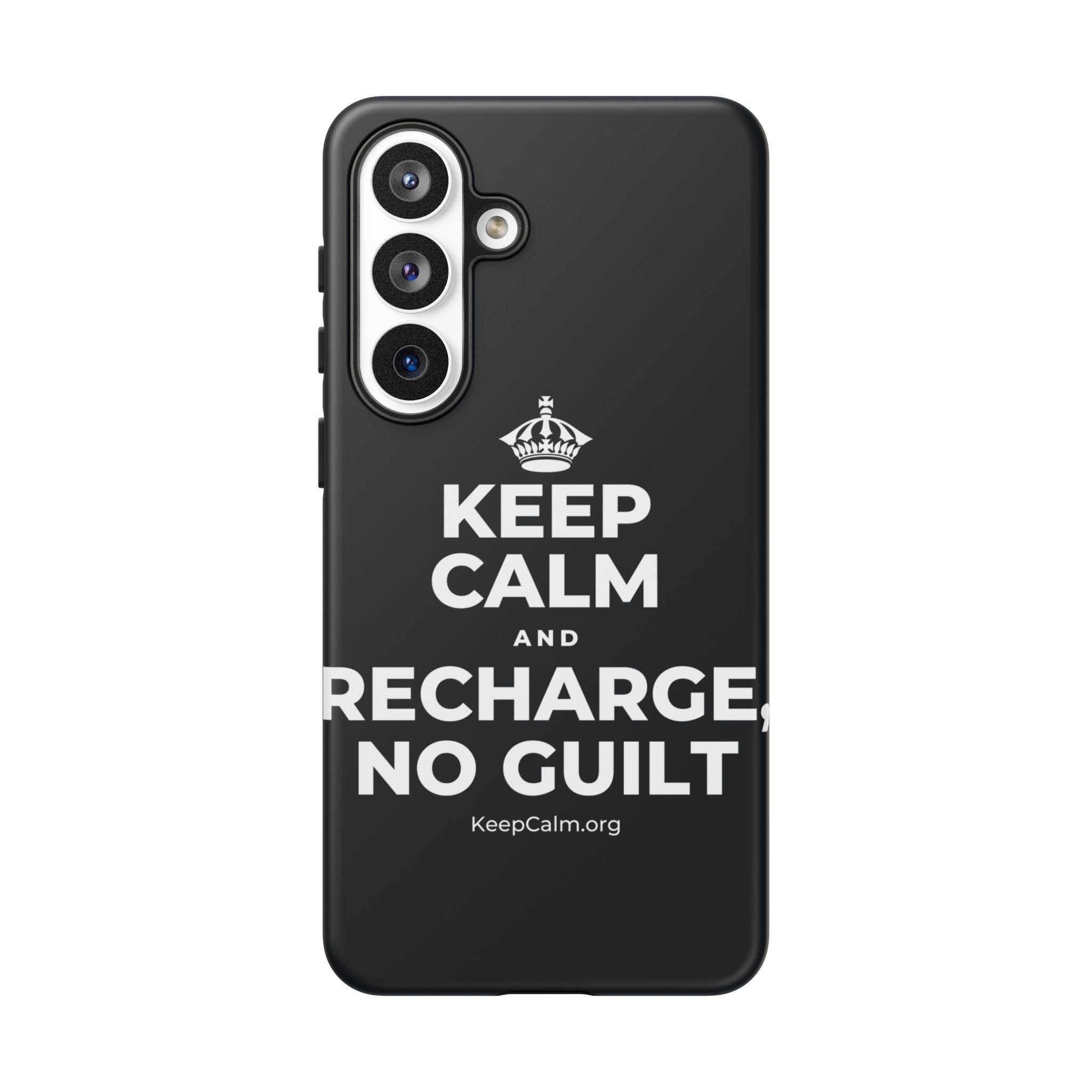 KEEP CALM AND RECHARGE, NO GUILT Phone Case (Dark)