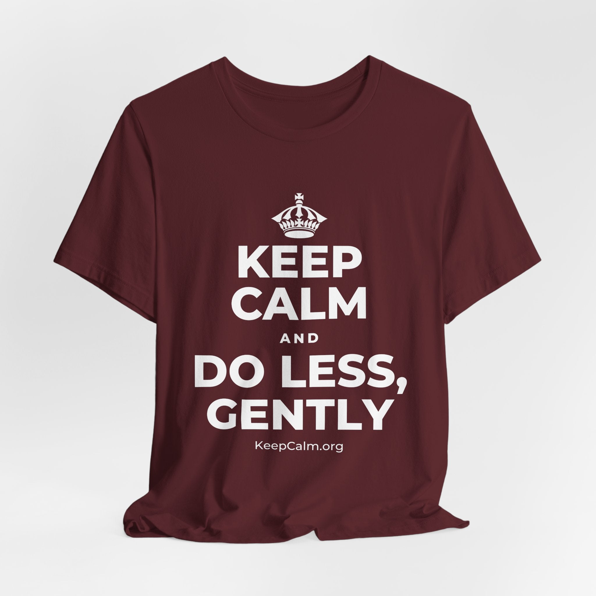 KEEP CALM AND DO LESS, GENTLY T-Shirt (Baby Blue–Silver)