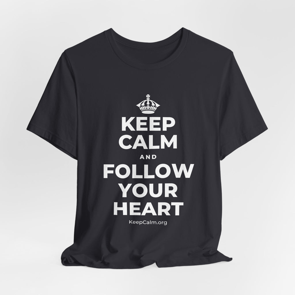 KEEP CALM AND FOLLOW YOUR HEART T-Shirt (Baby Blue–Silver)