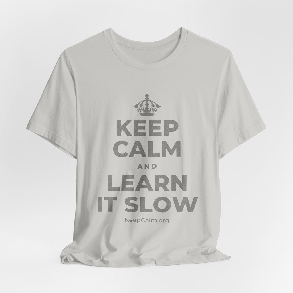 KEEP CALM AND LEARN IT SLOW T-Shirt (Baby Blue–Silver)