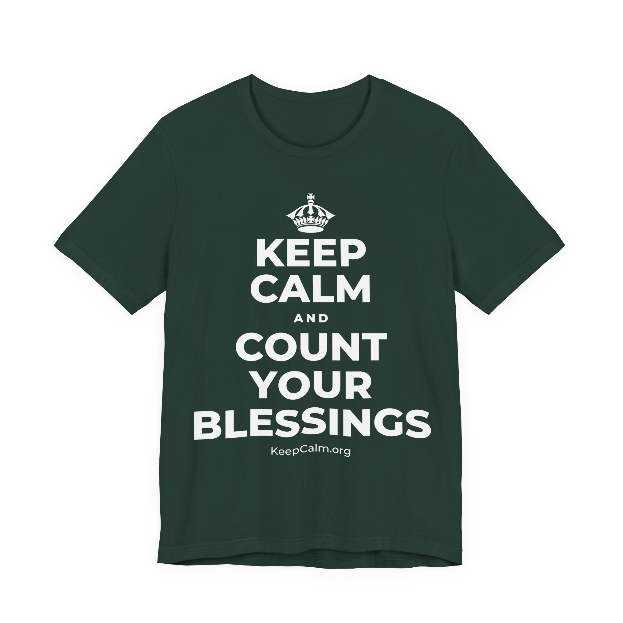 KEEP CALM AND COUNT YOUR BLESSINGS T-Shirt (White–Asphalt)