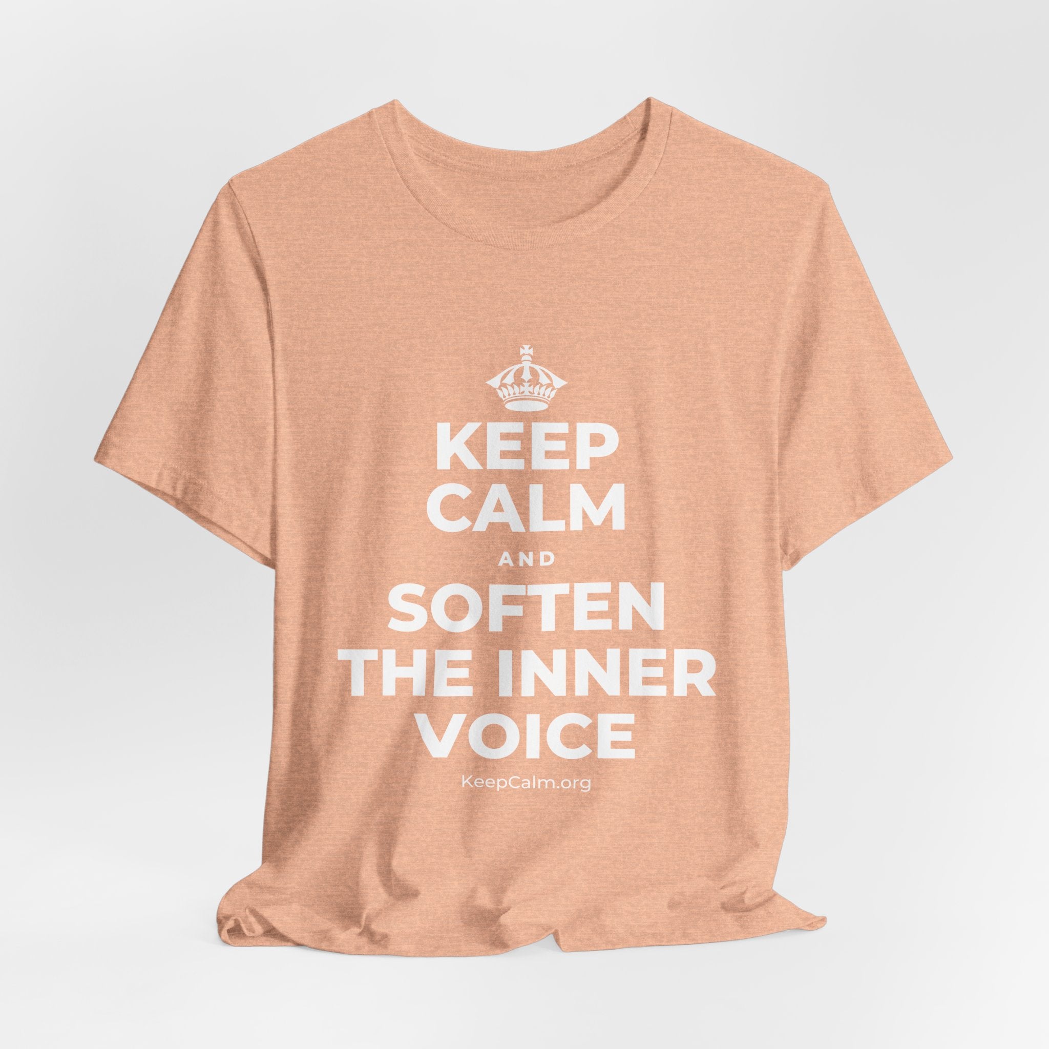 KEEP CALM AND SOFTEN THE INNER VOICE T-Shirt (Soft Cream–Heather Mauve)