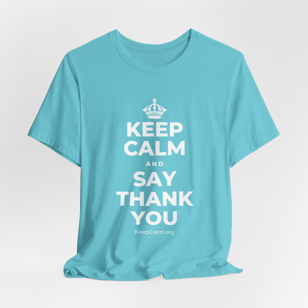 KEEP CALM AND SAY THANK YOU T-Shirt (Soft Cream–Heather Mauve)